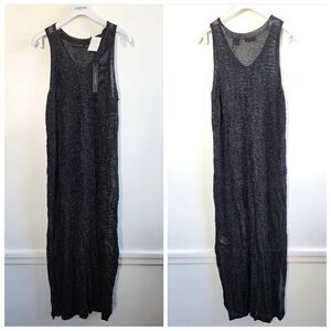 New Tahari Swim Beach Cover-Up Black/Metallic Silver Yarn Long Dress NWT Medium